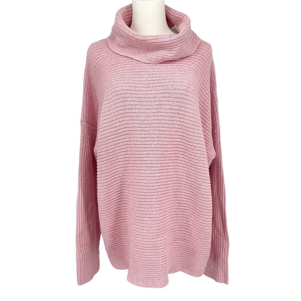 J.Crew Factory Cowl neck Sweater Chunky Knit Pink Women's XL NEW - Picture 2 of 6